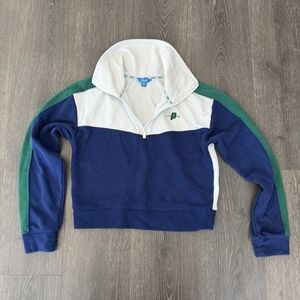 Prince Pickleball Quarter Zip‎ Sweatshirt Womens Small  Colorblock Cropped Blue